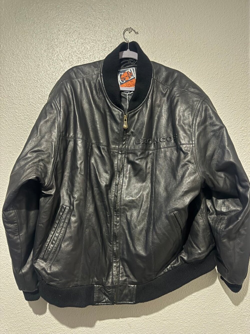 Denver Broncos G-III by Carl Banks black leather bomber jacket